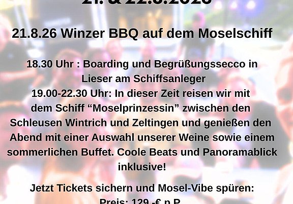 Ablauf Winzer BBQ auf dem Schiff