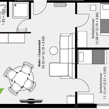 Grundriss FeWo ZWO - 2 Schlafzimmer